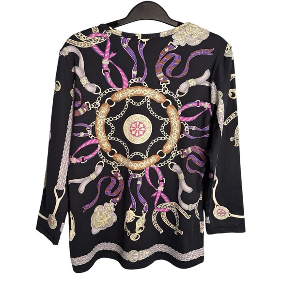 J. Mclaughlin Catalina Cloth Top Sz M Knit Signature Equestrian Print Classic - Picture 2 of 15